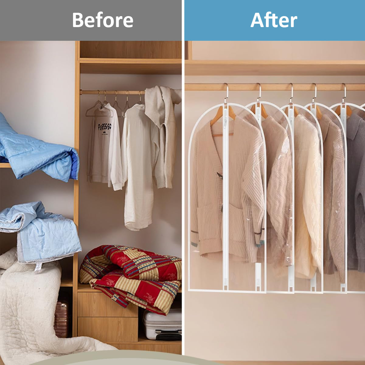 HASTHIP 10Pcs Clear Garment Bags for Hanging Clothes, 23.6*39.3 Inches Suit Bags for Closet Storage, Plastic Garment Bags Hanging Clothes Bags Dress Bag with Zipper for Closet HASTHIP 10Pcs Clear Garment Bags for Hanging Clothes, 23.6*39.3 Inches Suit Bags for Closet Storage, Plastic Garment Bags Hanging Clothes Bags Dress Bag with Zipper for Closet